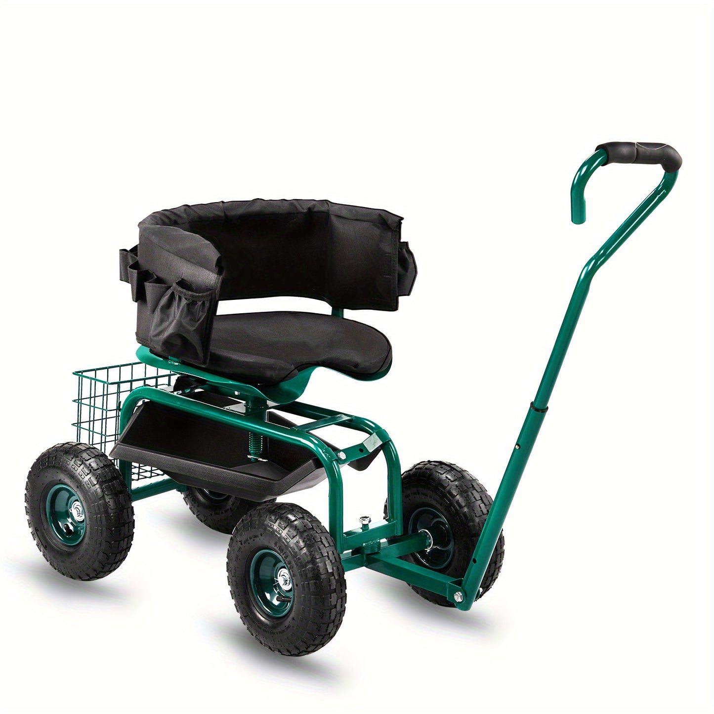 Telescopic Black Iron Garden Cart with Seat Cushion