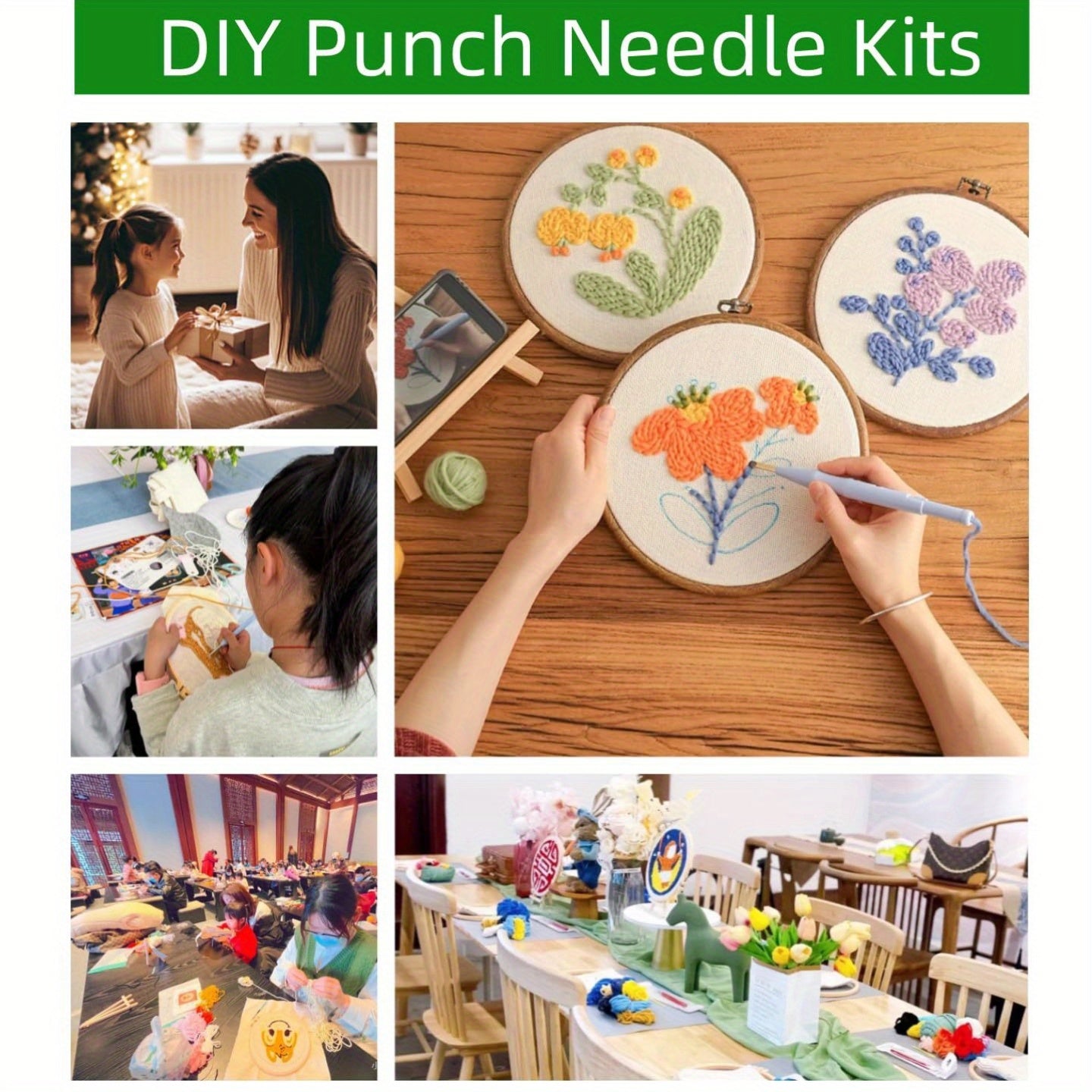 DIY Punch Needle Kit Cartoon Highland Cow Daisy Embroidery