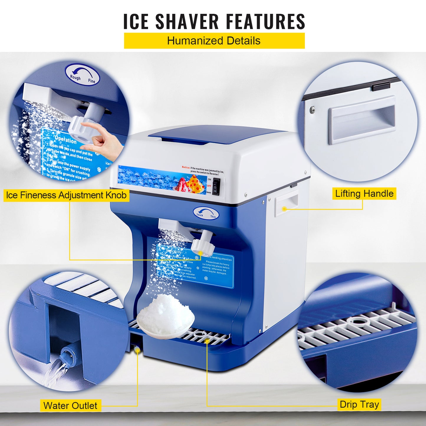 VEVOR 110V Ice Shaving Machine 250W Snow Cone Maker