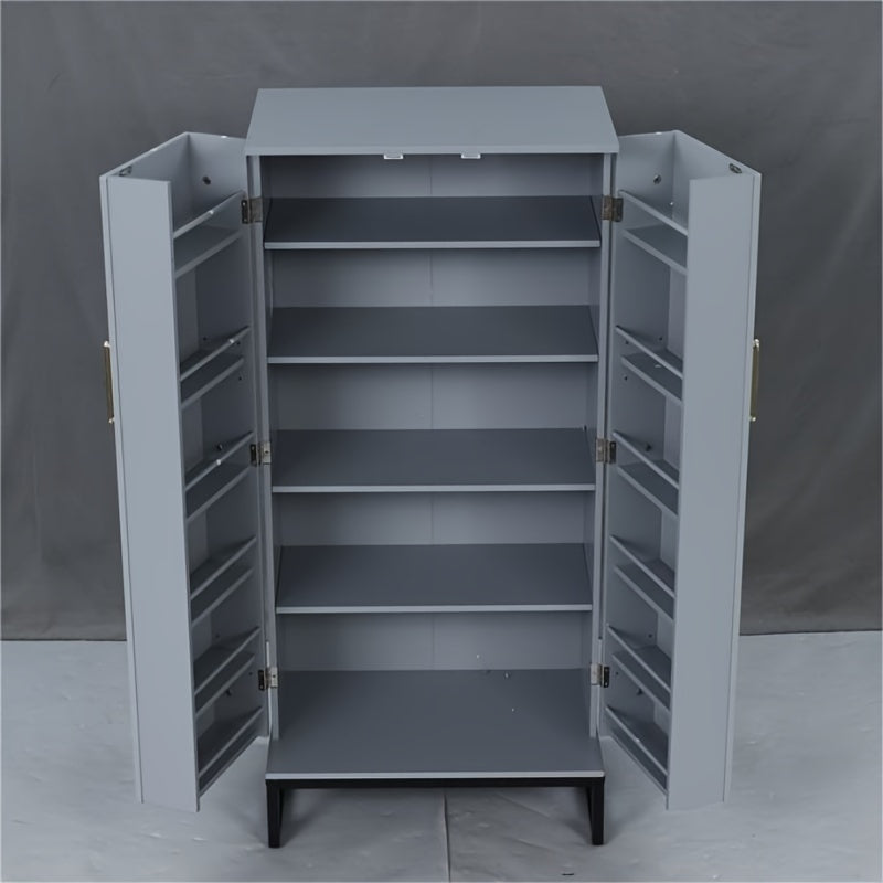 Gray Storage Cabinet with Doors and Adjustable Shelves