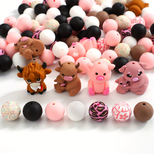 3D Highland Cow And Piglet Silicone Beads For DIY Jewelry