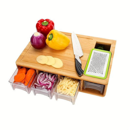 Bamboo Cutting Board Set With 4 Storage Containers Durable