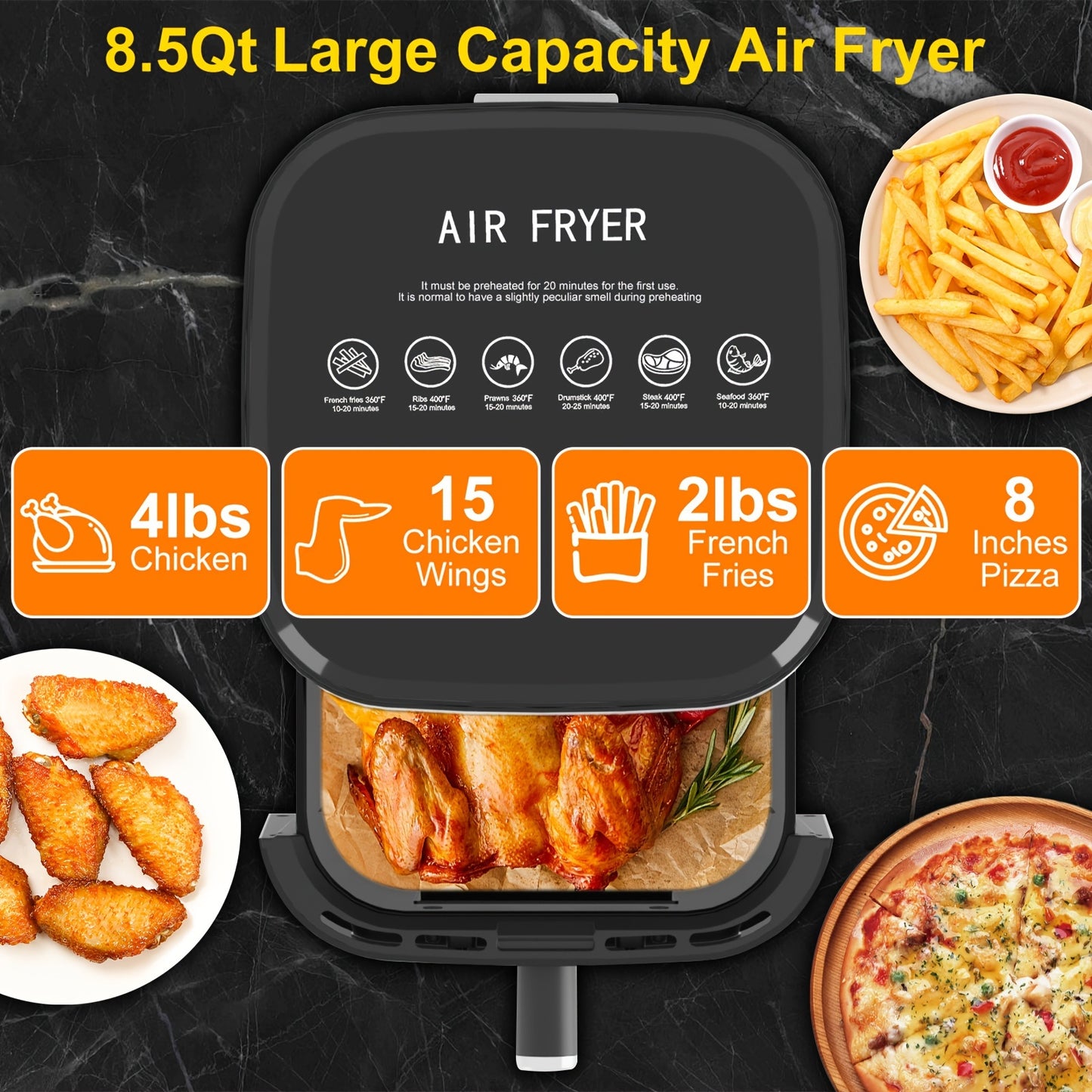 Eight Point Five Quart Air Fryer With Smart Programs LCD
