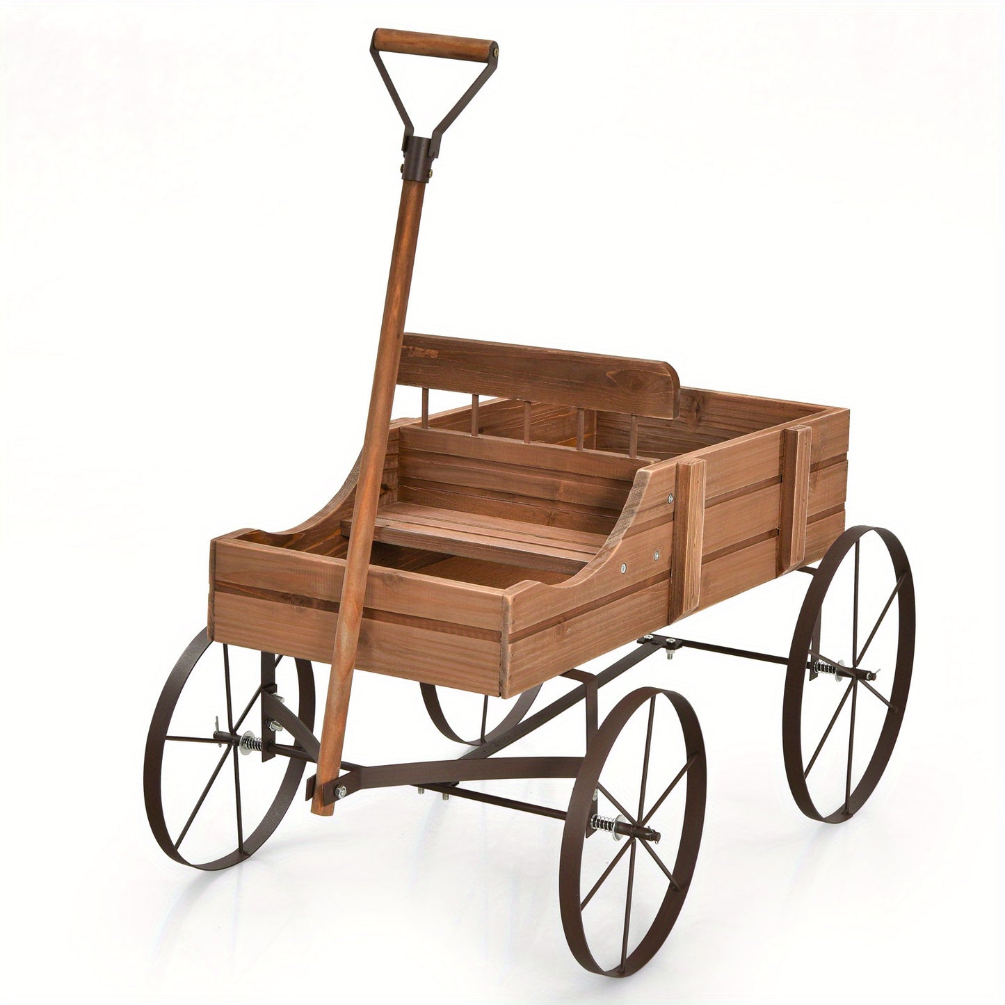 Spacious Rustic Fir Wood Garden Wagon Planter With Wheels