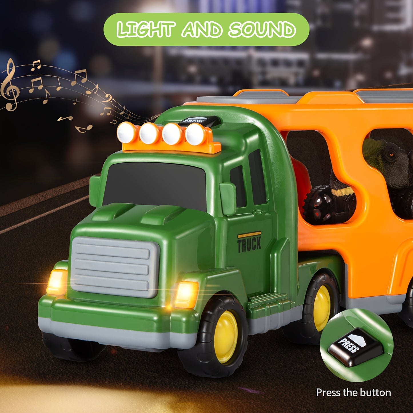 Dinosaur Truck Toy Set With Dino Figures And Monster Cars