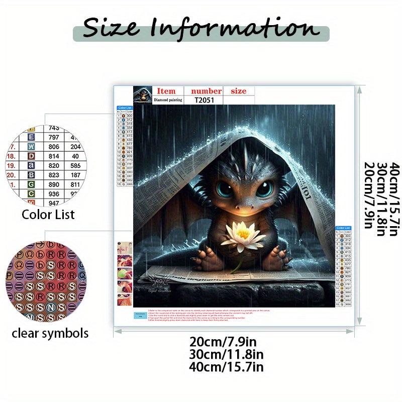 Cute Baby Dragon 5D Diamond Painting Kit With Lotus Decor