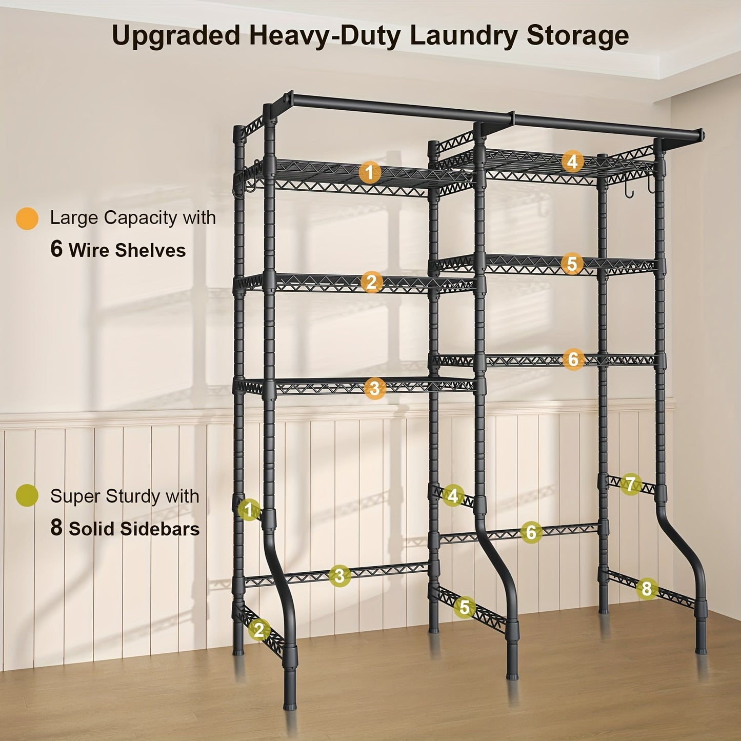 Heavy Duty Freestanding Laundry Rack 6 Shelves And Rods