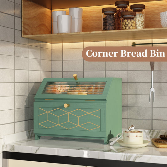 Golden Trim Wooden Bread Box For Kitchen Countertop Storage