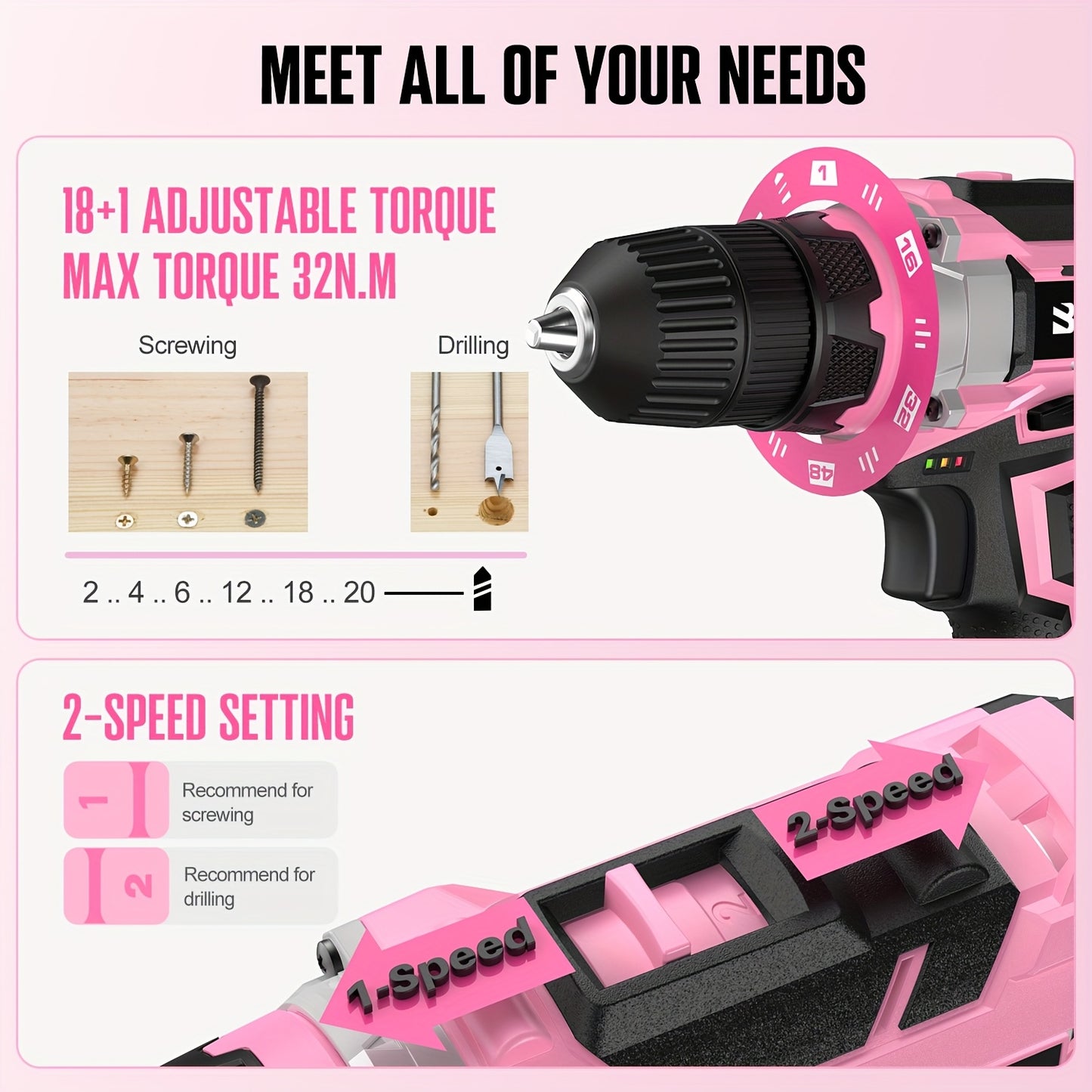 Pink 236 Piece Tool Kit With 20V Cordless Drill Driver