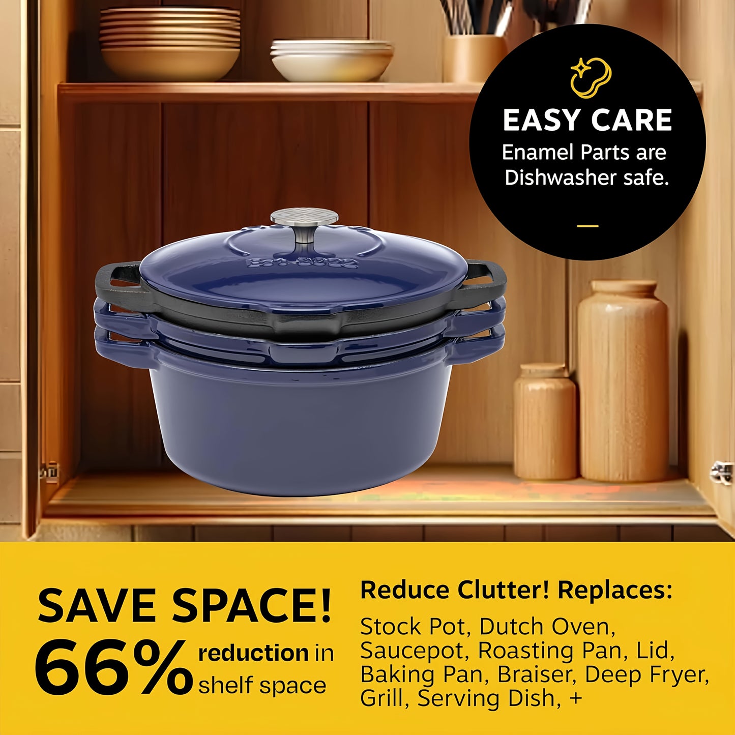 NATIVO 5 Piece Stackable Cast Iron Cookware Set Enamel