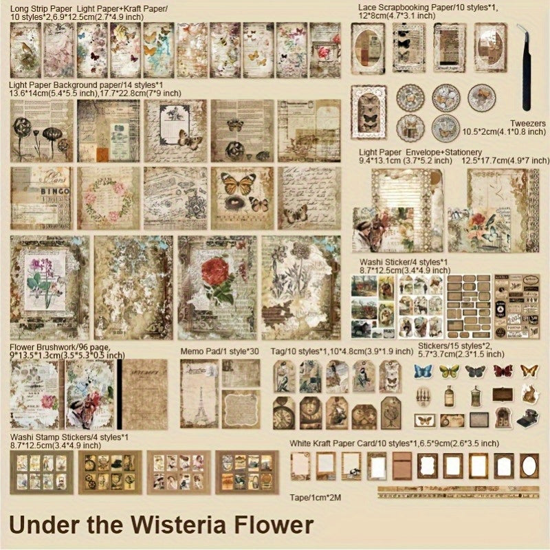 Yooma 222pcs Retro Handbook Paper Kit For DIY Stationery