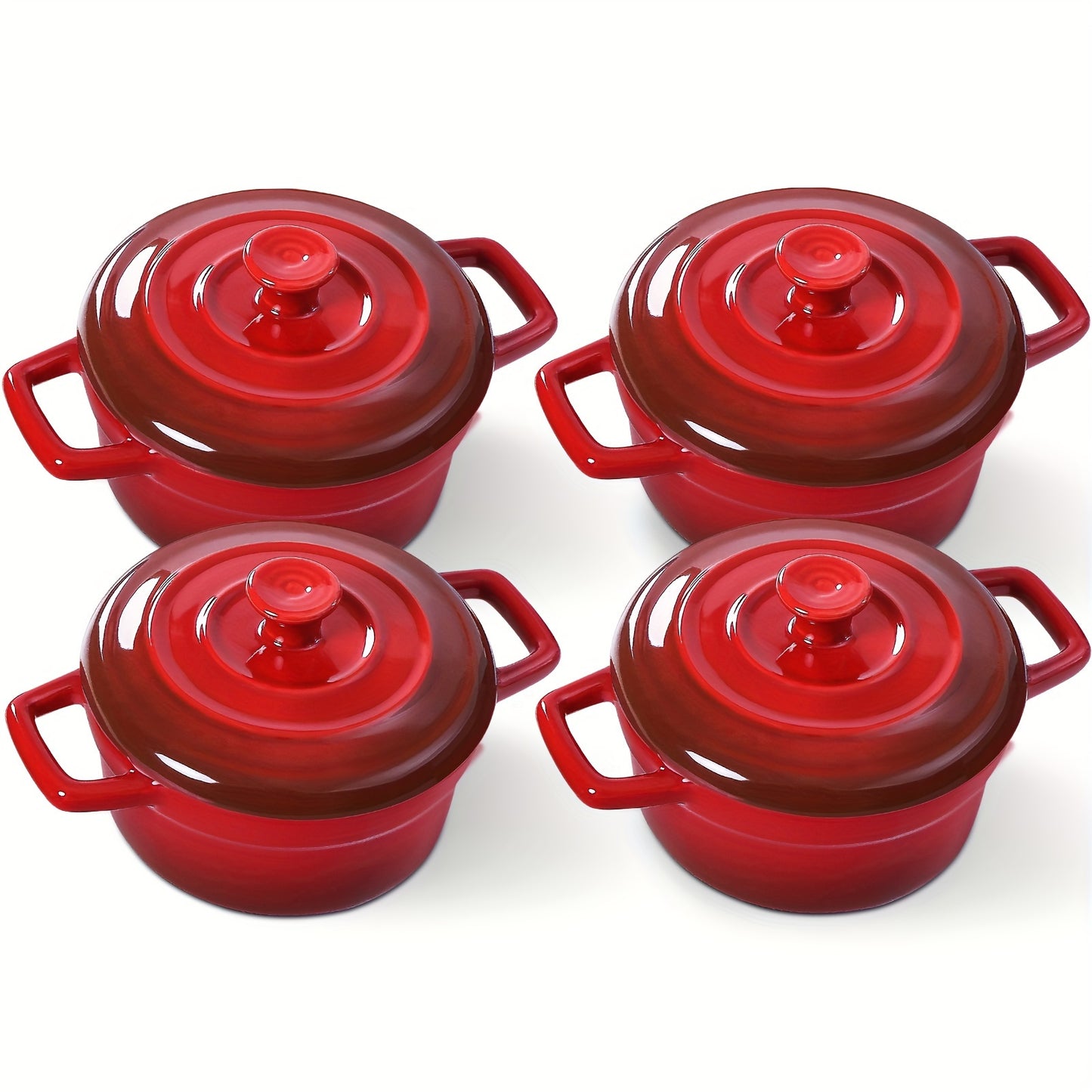 Mini Cocotte 12oz Ceramic Casserole Set Of 4 Red Oven Safe