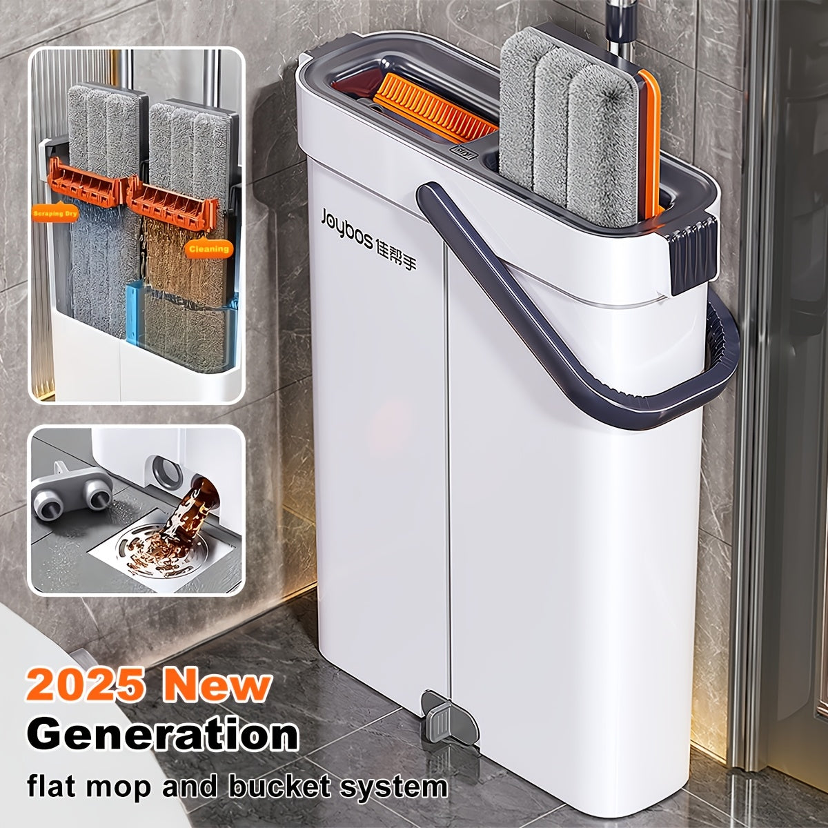 Stainless Steel Rod Mop And Bucket Set With Microfiber Pads