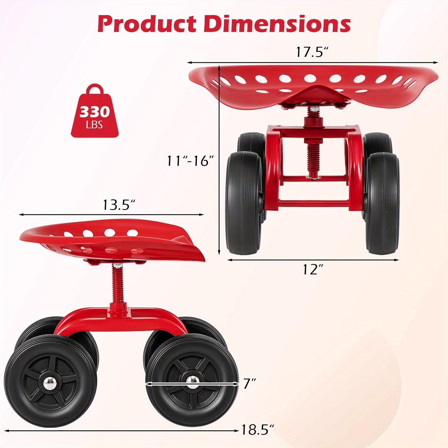 Costzon Heavy-Duty Garden Cart With Adjustable Swivel Seat