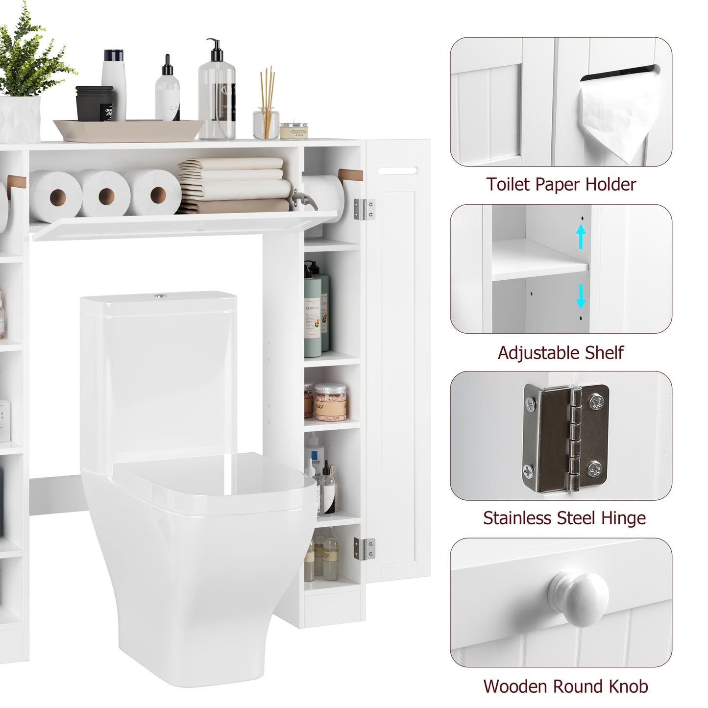 Over Toilet Storage Cabinet White With Adjustable Shelves
