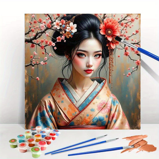 DIY Paint By Numbers Kit Kimono Woman Cherry Blossoms Art