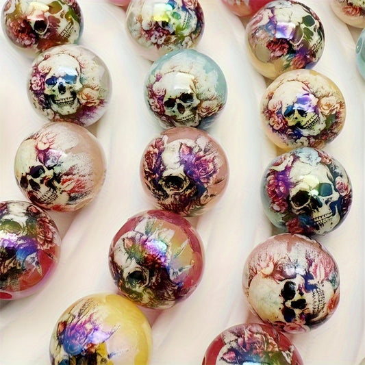Gothic Floral Skull Beads Set Pastel Acrylic Jewelry Charms