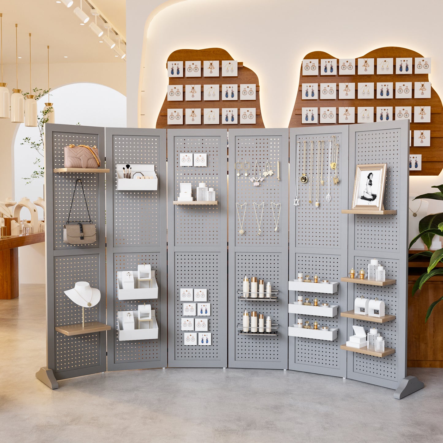 5 Ft Wood Freestanding Pegboard Room Divider Organizer