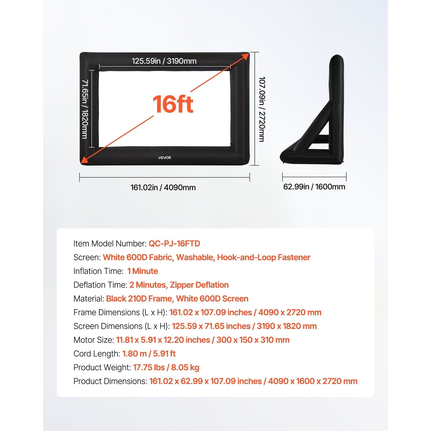 VEVOR Inflatable Projector Screen 14 16 20ft Outdoor