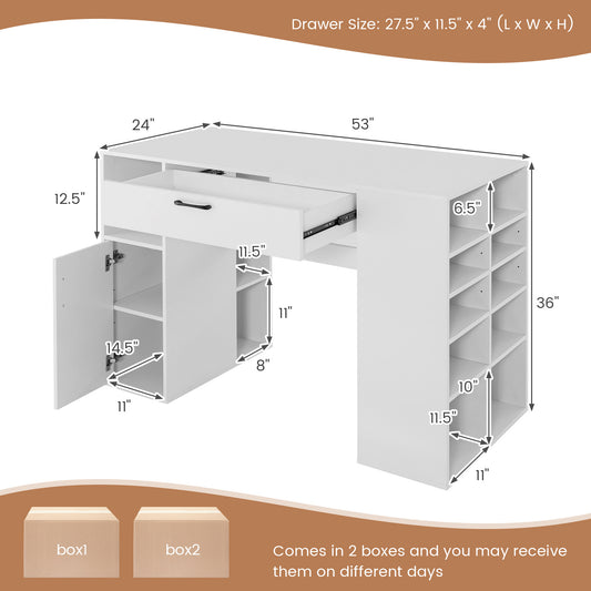 COSTWAY 36 Inch White Wooden Sewing Table With Storage