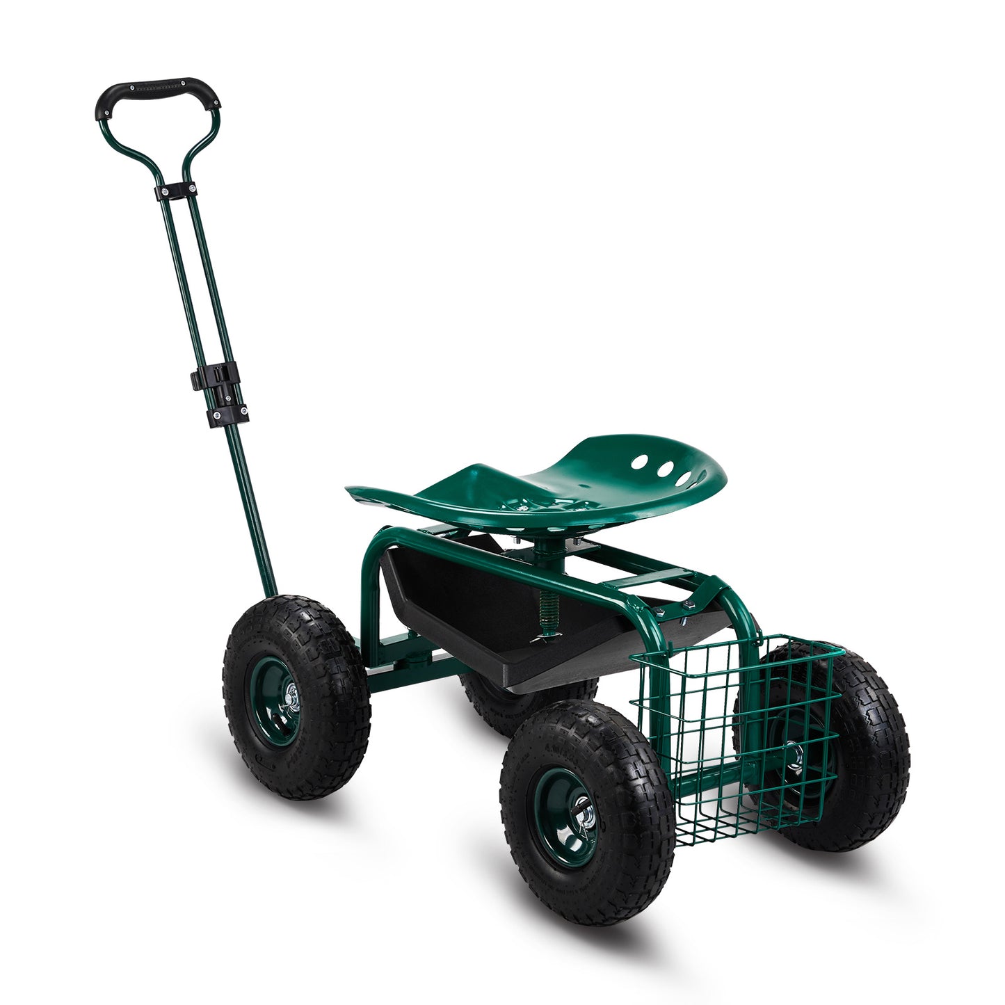 Telescopic Black Iron Garden Cart with Seat Cushion