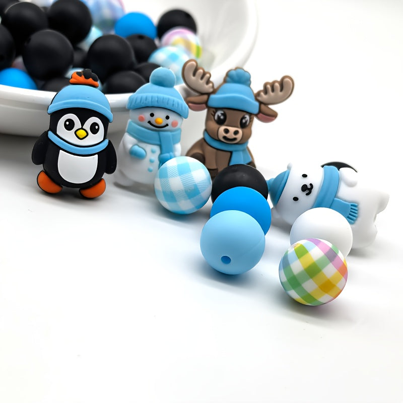 Winter Beads Set Cute Penguins Snowmen Reindeer 6 8 10mm