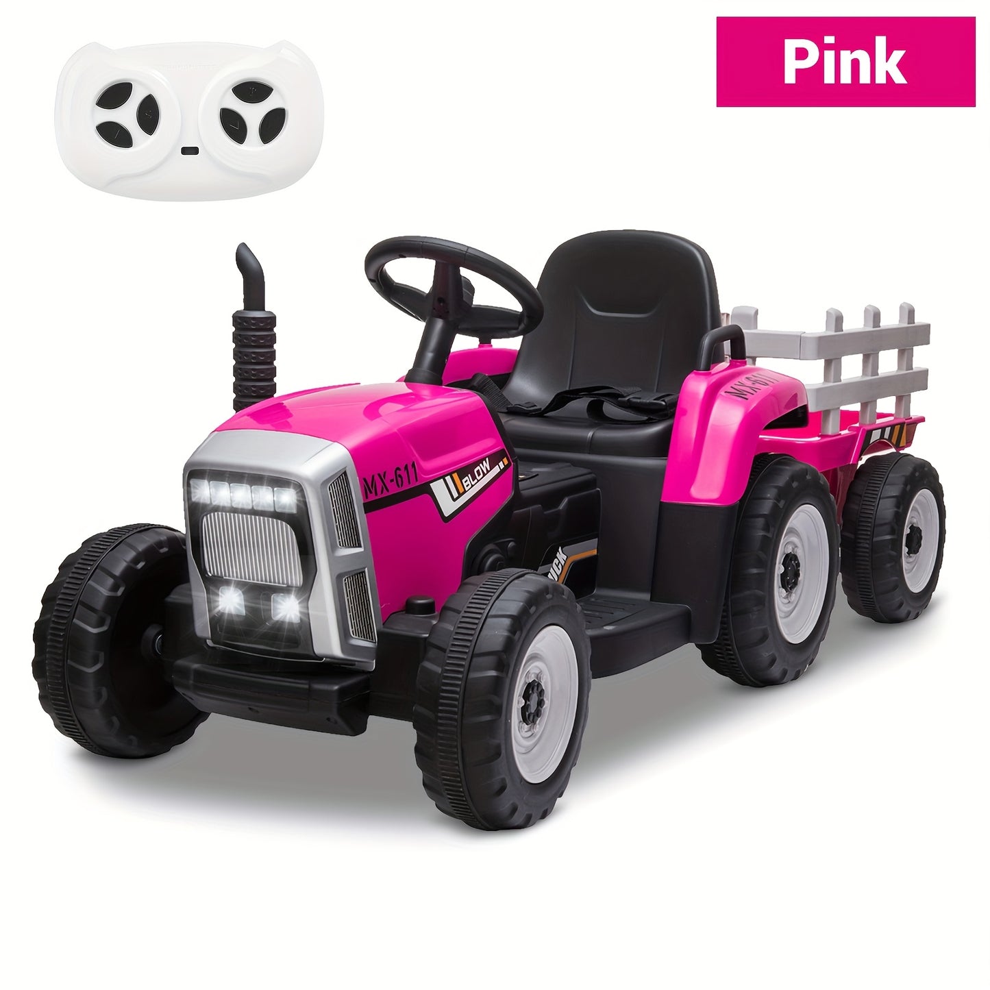 12V Green Ride-On Tractor With Trailer And Remote Control