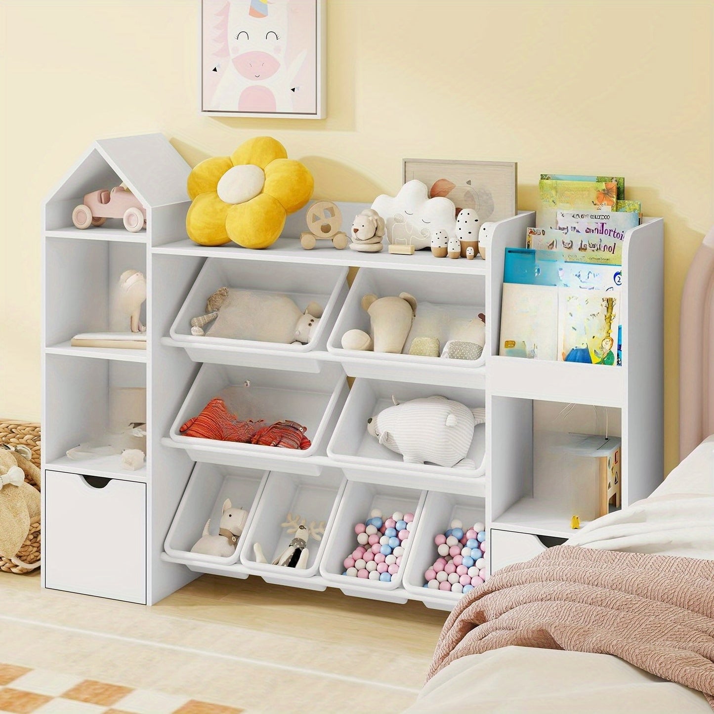 Versatile White 8-Bin 4-Tier Organizer with Wheels