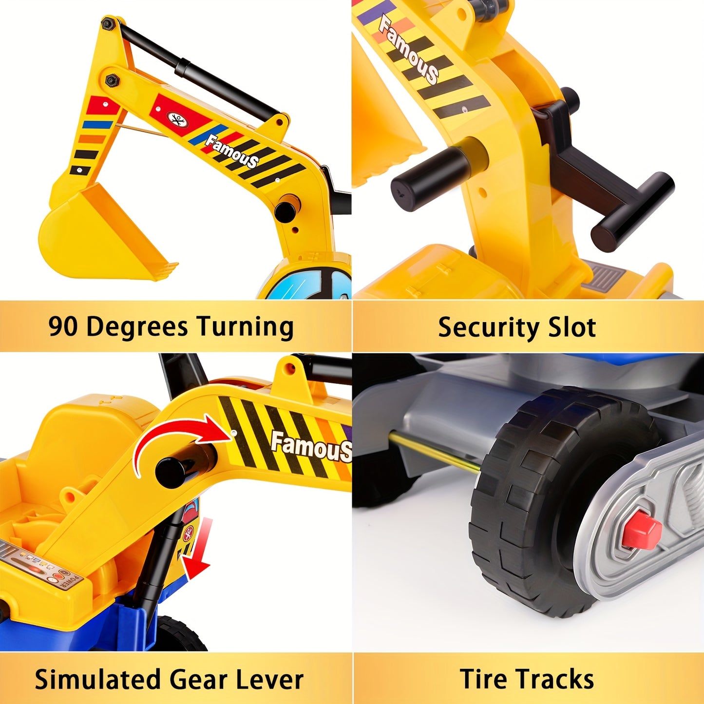 Push Powered Excavator Toy Car With Bumper Green Yellow