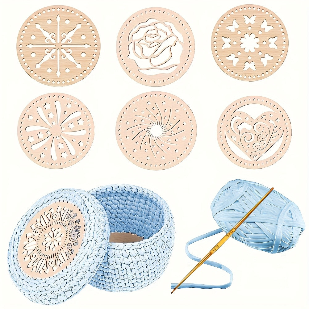 Apricot Crochet Basket Kit 8 Pcs With Wooden Bases And Lids