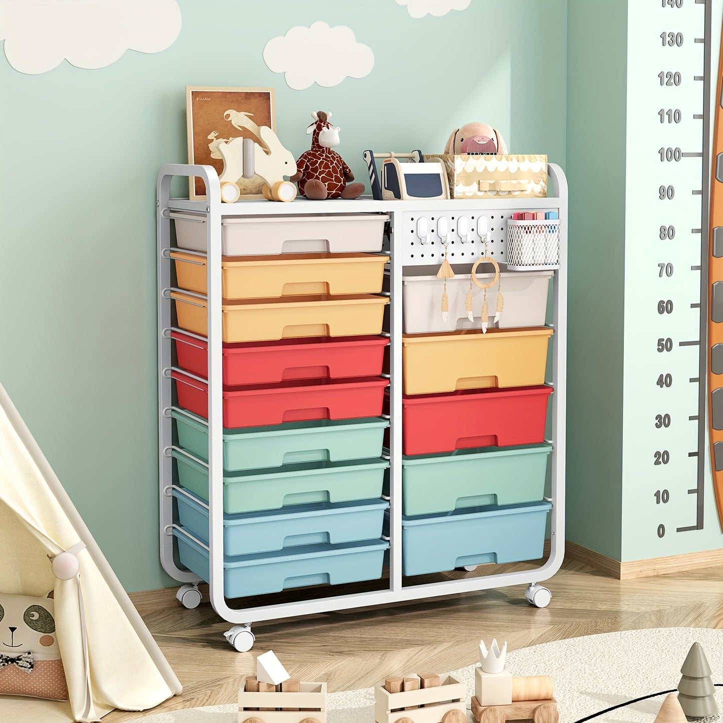 TOOLF Durable 14-Drawer Rolling Metal Storage Cart