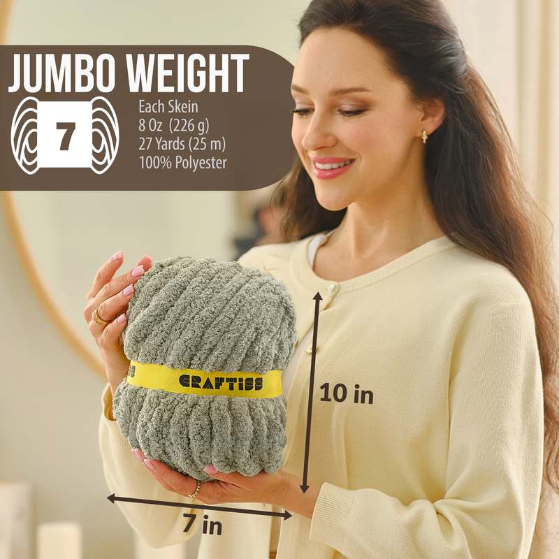 Chunky Chenille Yarn Jumbo 7 Weight Skeins For Crocheting