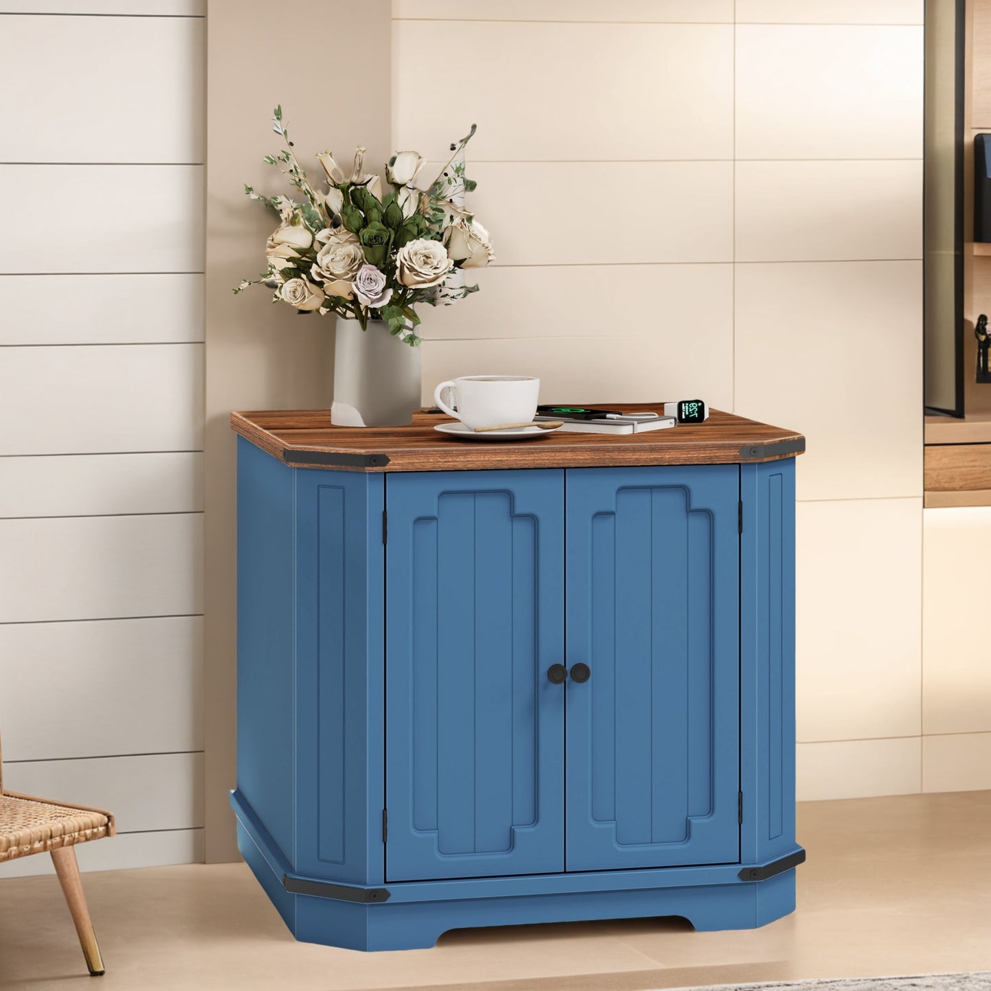 YINTATECH 23.6-Inch Modern Blue Craft Cabinet With Outlets