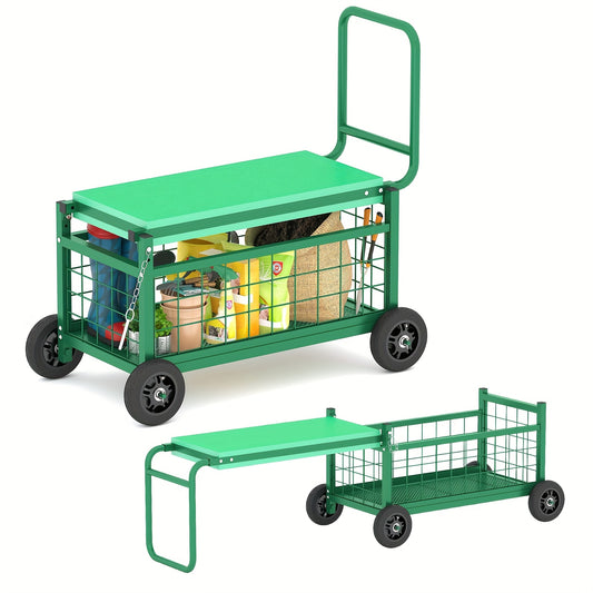 Convertible Heavy-Duty Metal Rolling Garden Seat with Wheels