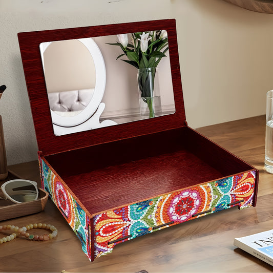 Diamond Painting Kit With Mirror Cover Mandala Wooden Box