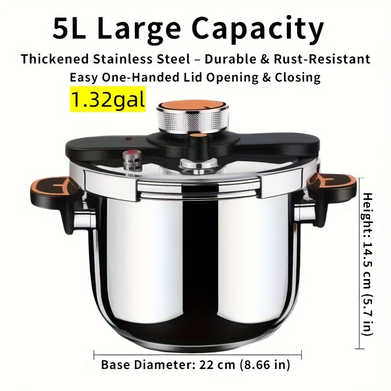 Stainless Steel Pressure Cooker With One Twist Lock Lid 5L