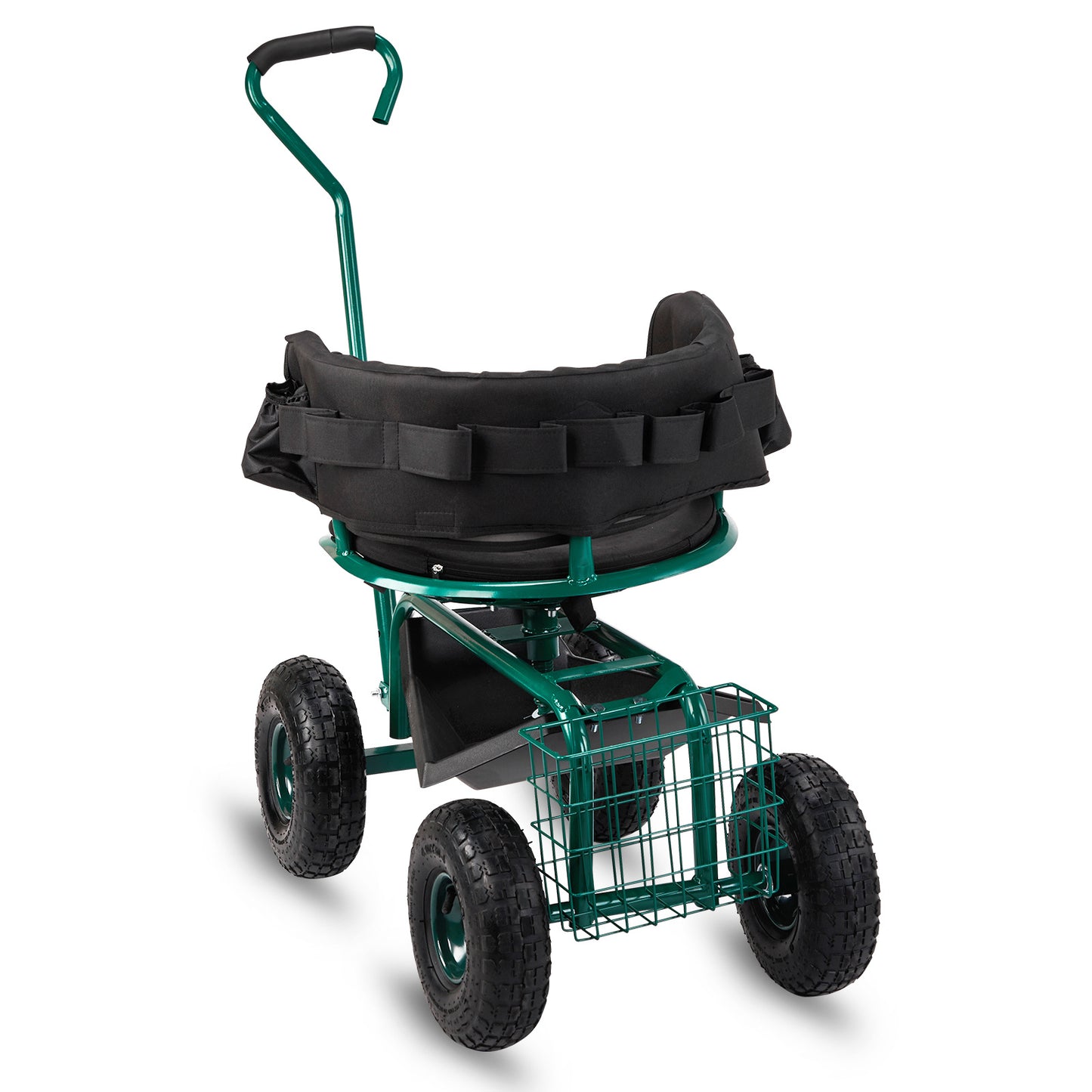 Telescopic Black Iron Garden Cart with Seat Cushion