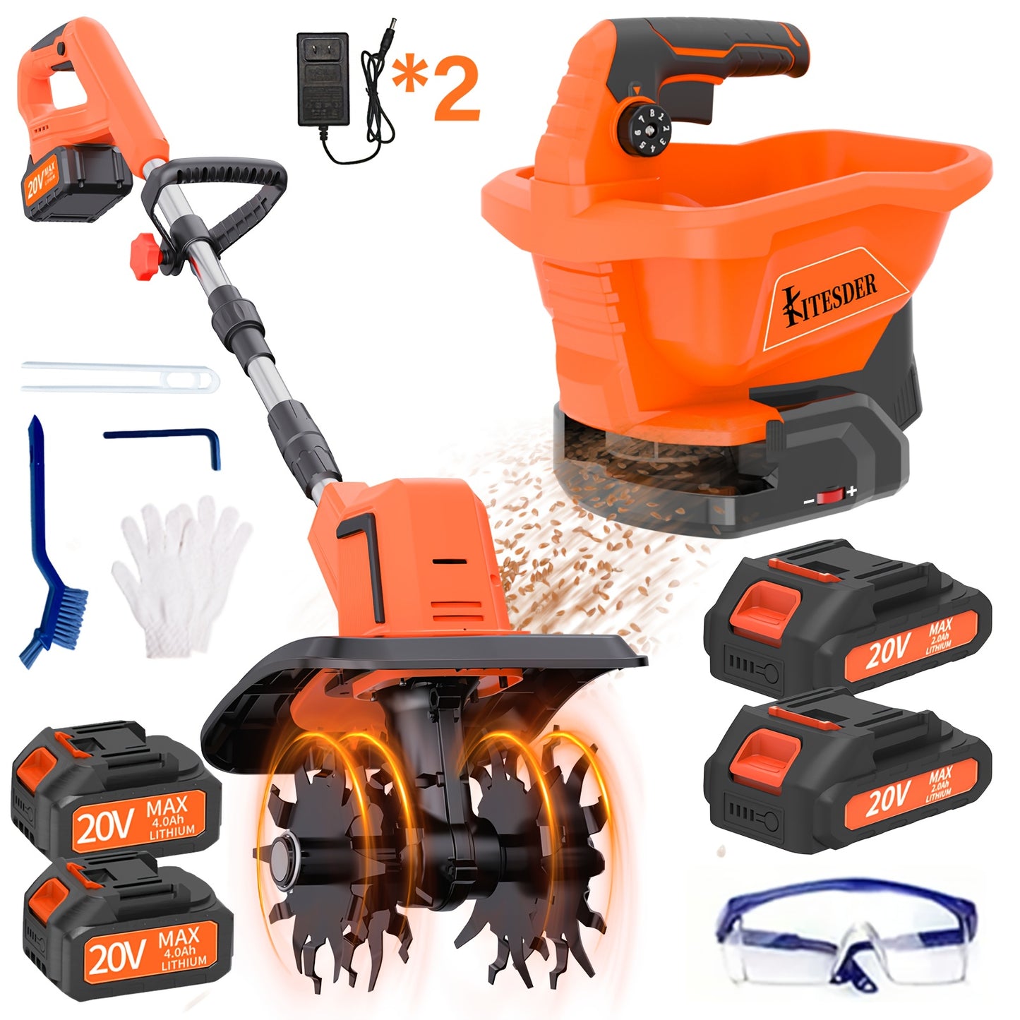 20V Cordless Tiller Cultivator With 9 Inch 4 Steel Tines