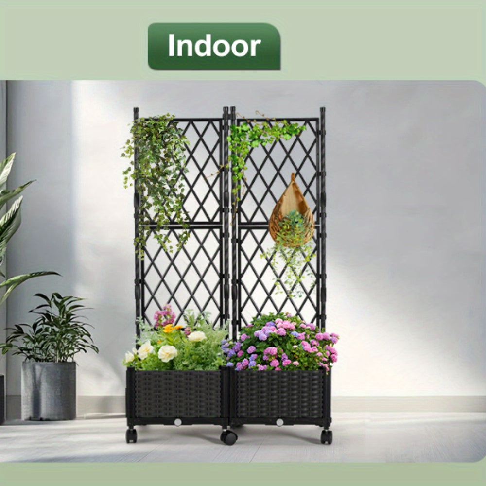 Garden Trellis And Raised Planter Box For Patio Black
