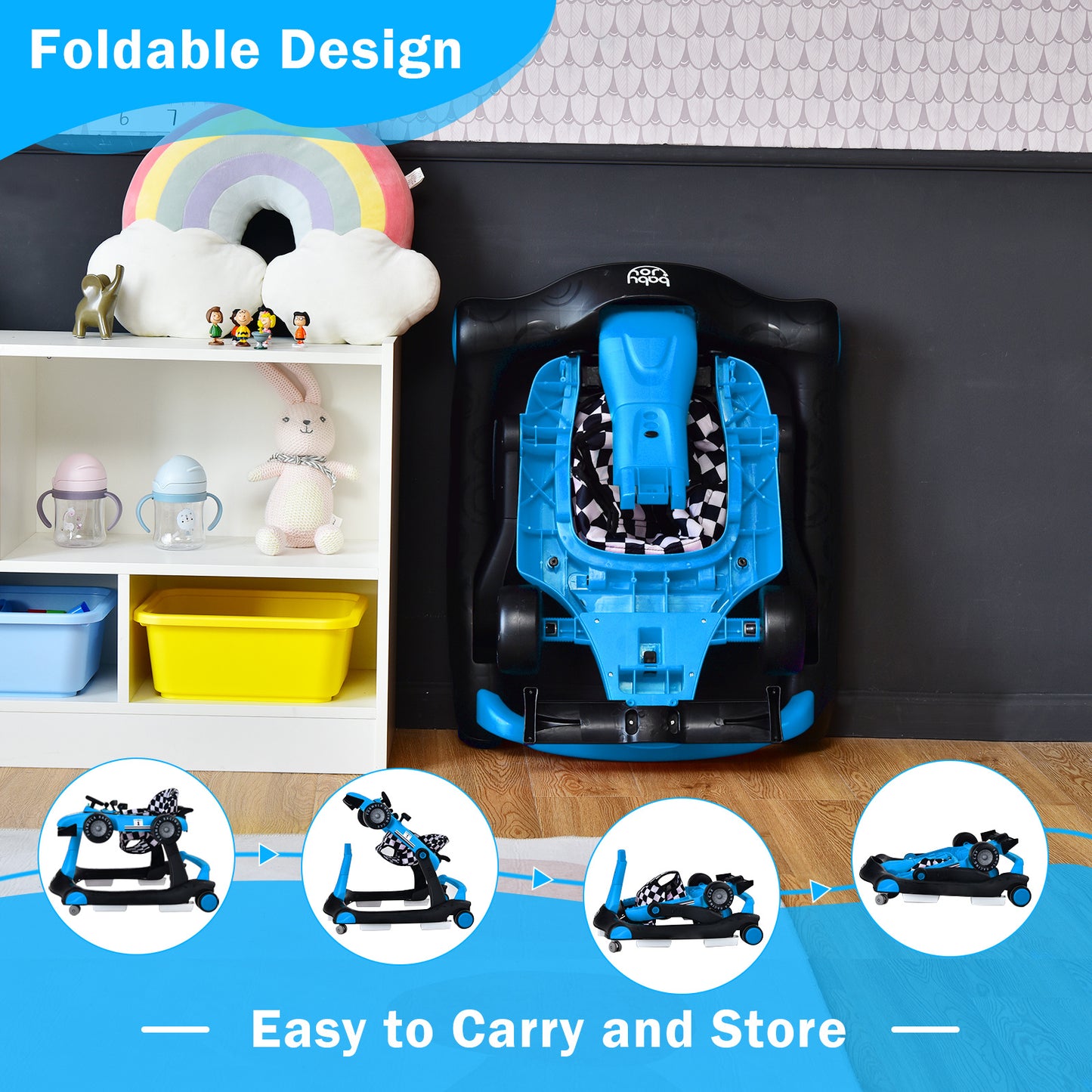Costway 4 In 1 Baby Walker Foldable Push Walker Blue