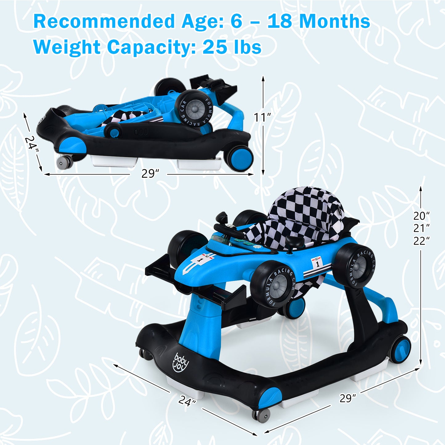 Costway 4 In 1 Baby Walker Foldable Push Walker Blue