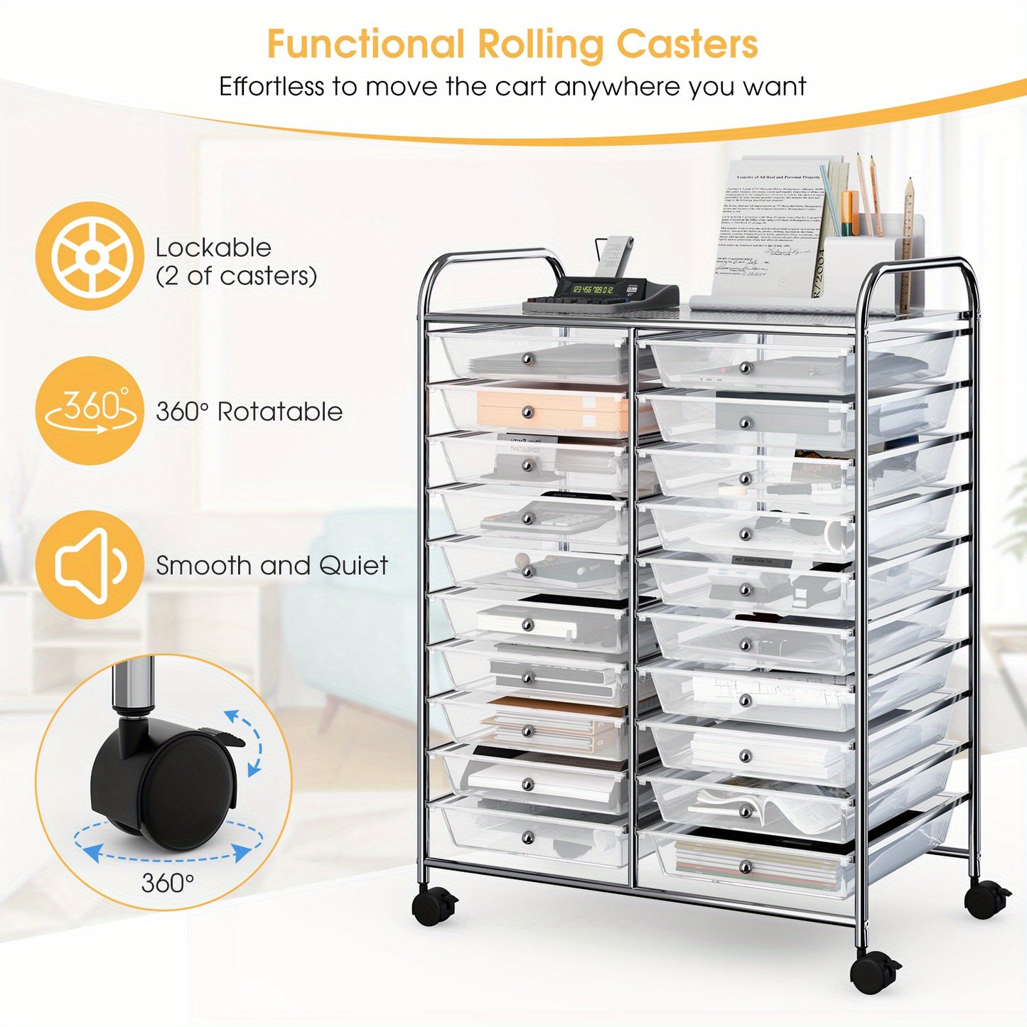 Lifezeal 20-Drawer Rolling Cart Storage Organizer Clear
