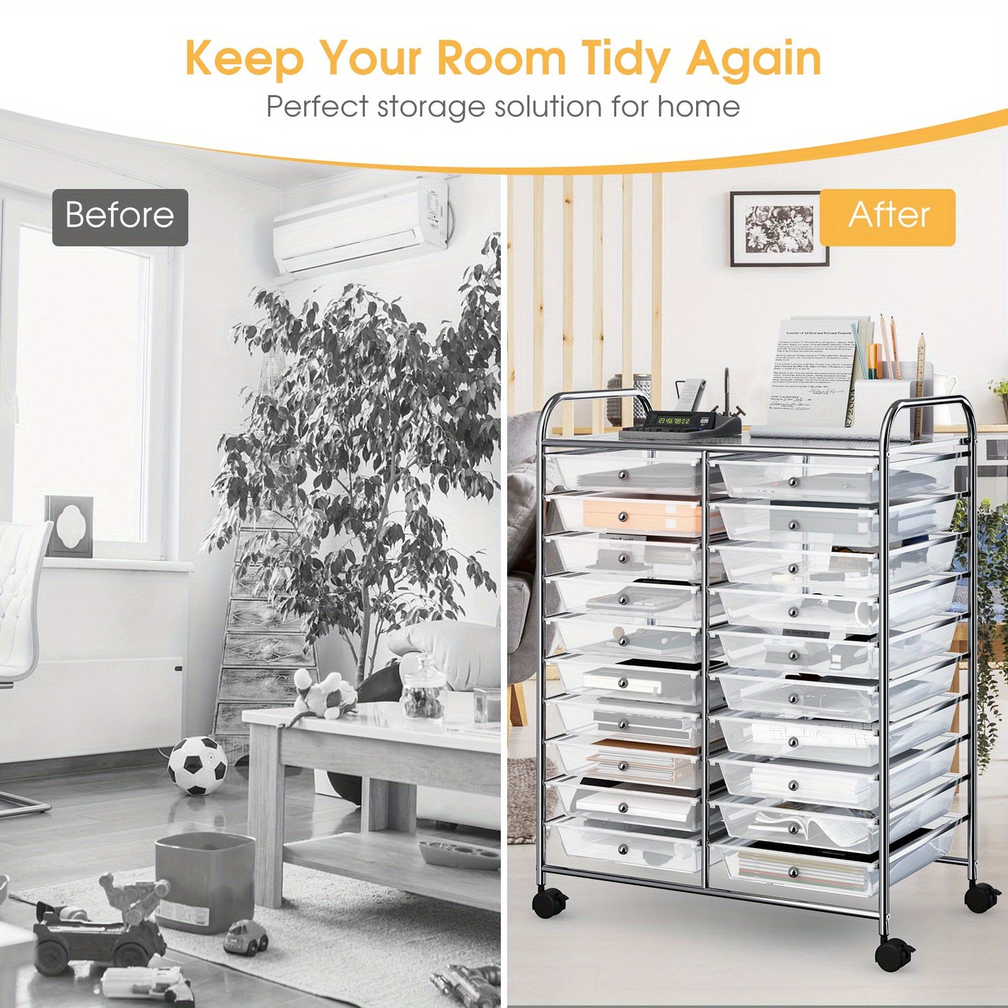 Lifezeal 20-Drawer Rolling Cart Storage Organizer Clear