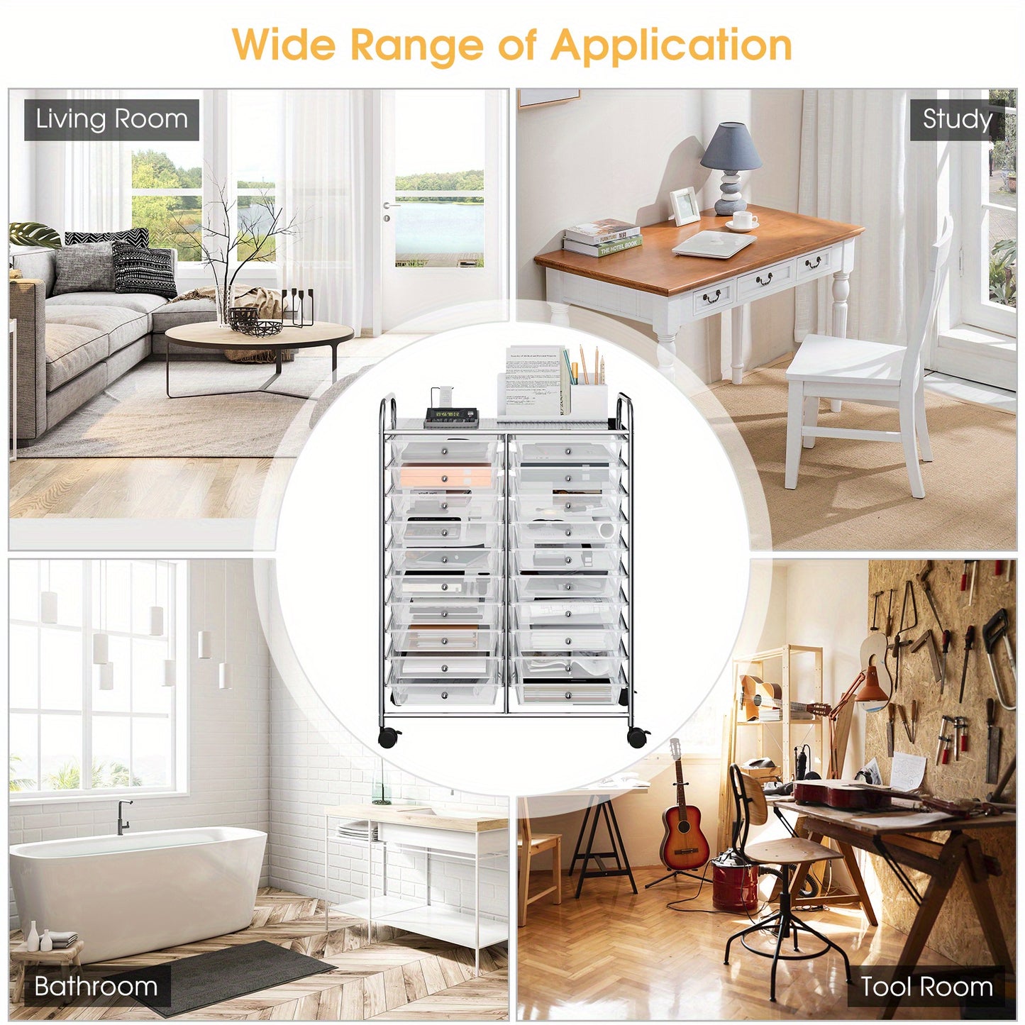 Lifezeal 20-Drawer Rolling Cart Storage Organizer Clear