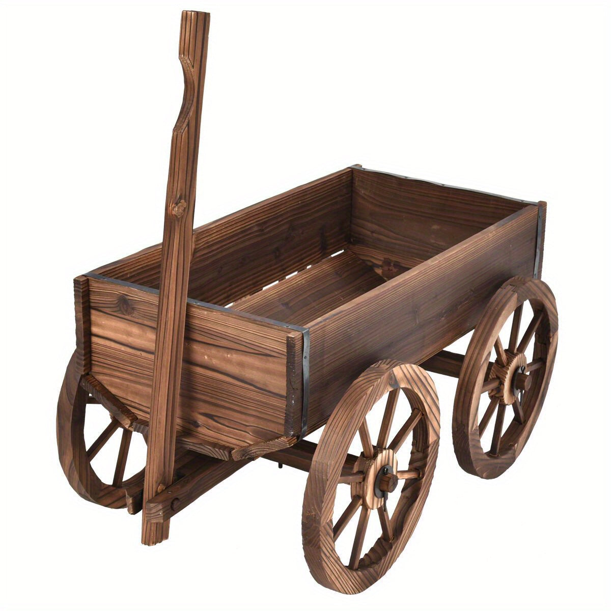 Multigot Wooden Wagon Planter Pot Stand With Wheels Garden