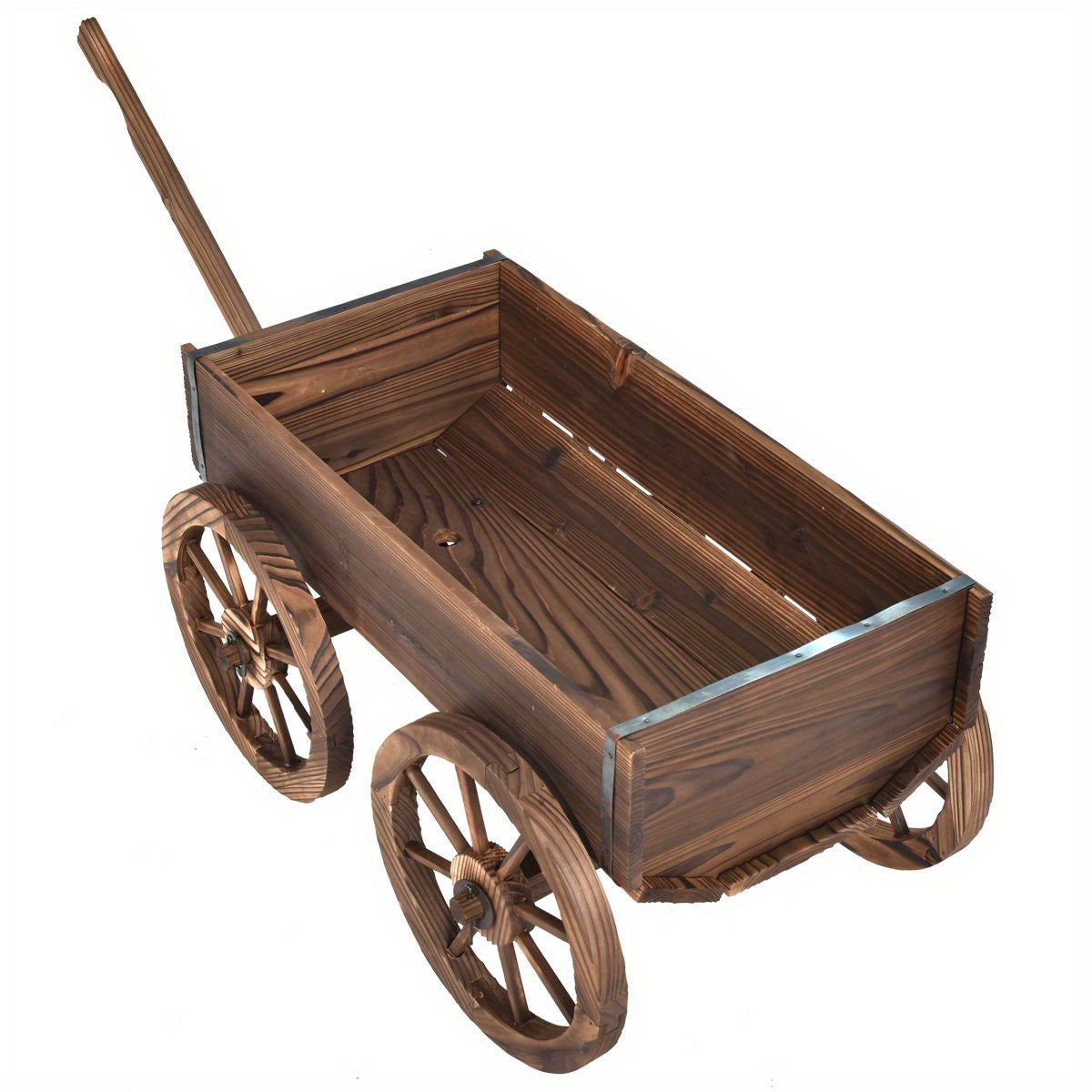 Multigot Wooden Wagon Planter Pot Stand With Wheels Garden