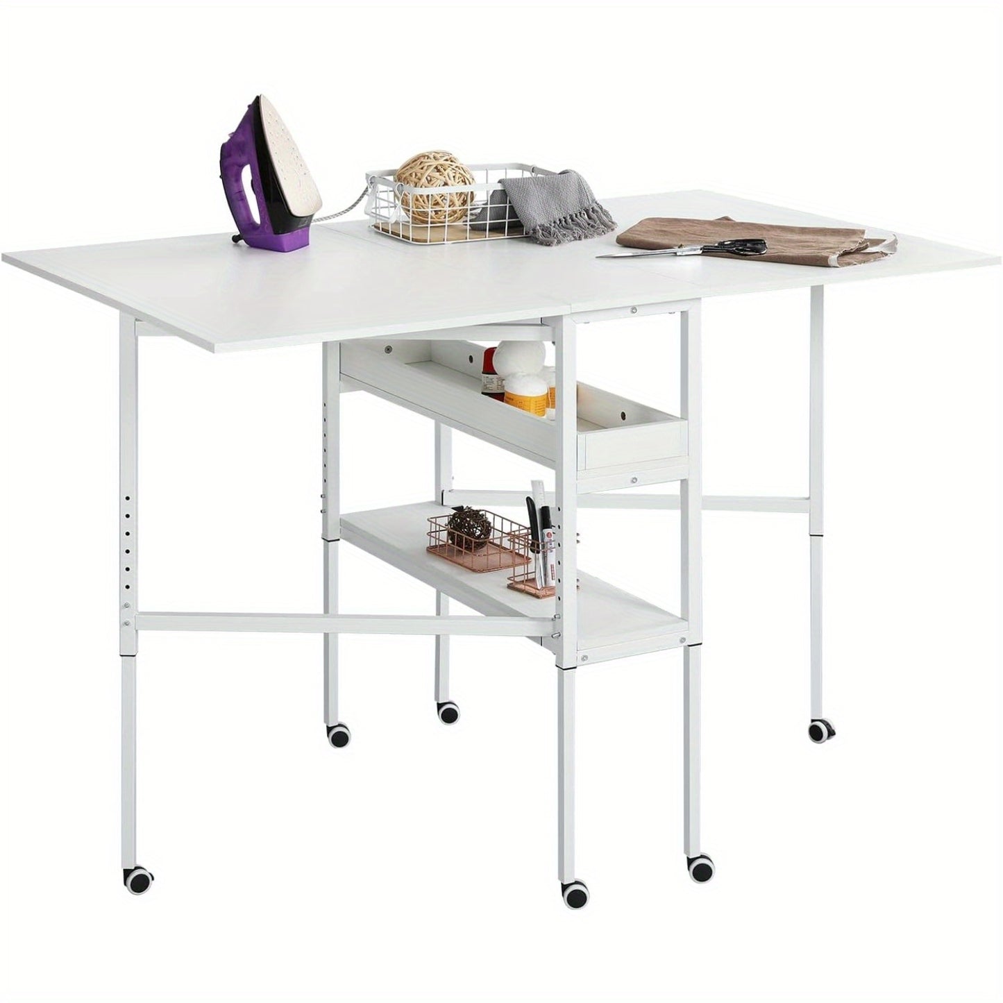 Erinnyees Folding Cutting Table With Storage Shelves