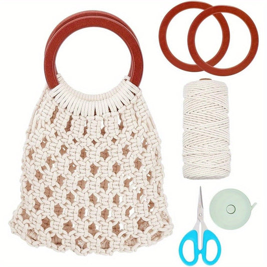 Boho Macrame Bag Kit For Beginners With Cord And Handle