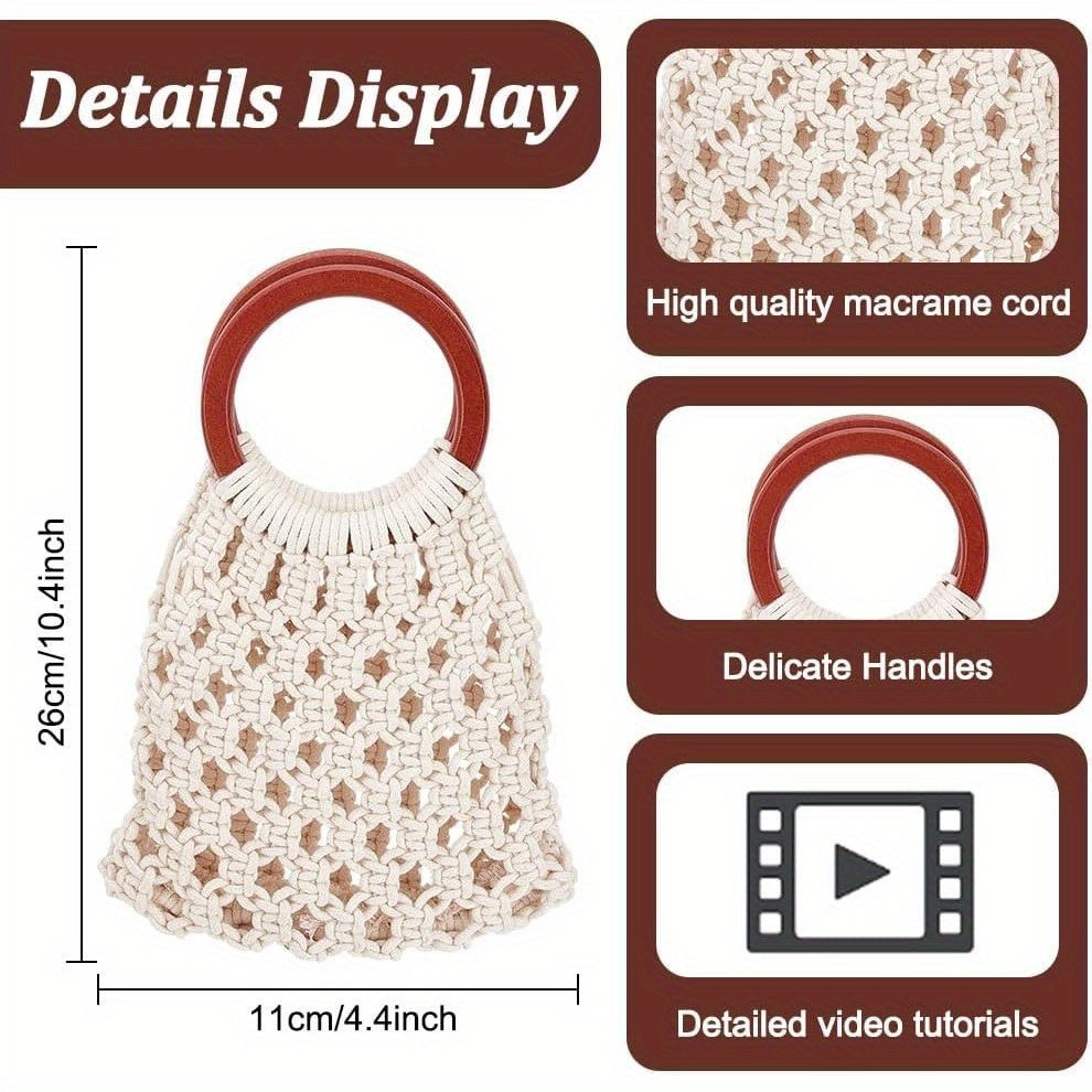 Boho Macrame Bag Kit For Beginners With Cord And Handle