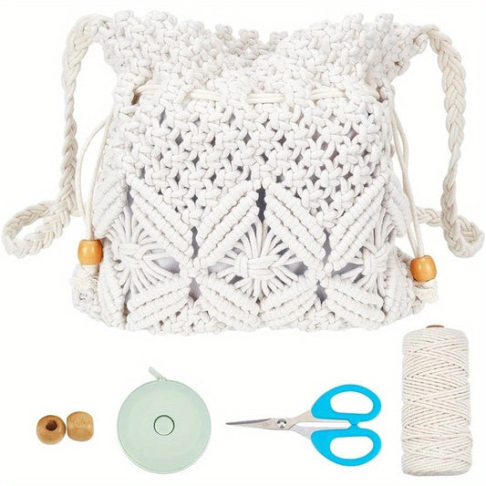 Bohemian Macrame Kit Drawstring Bag For Women Beginners Set